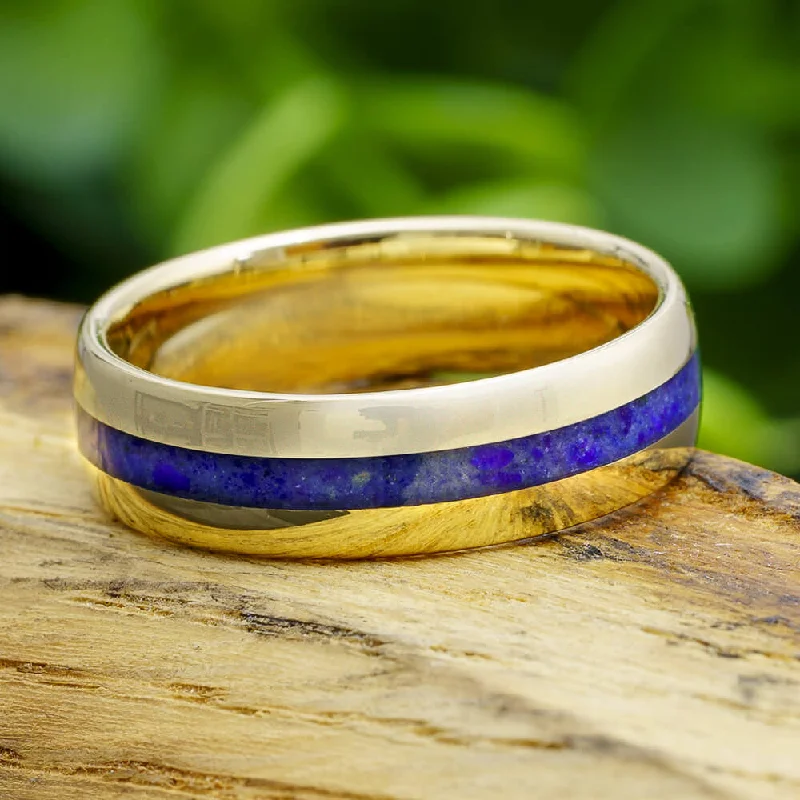 women's engagement rings with side stones -Solid Gold & Lapis Lazuli Wedding Band