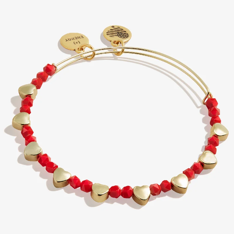 women's bracelets gold -Heart Beaded Bangle, Red