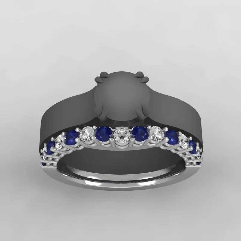 women's engagement rings heart-shaped diamond -Moissanite & Sapphire Women's Wedding Band