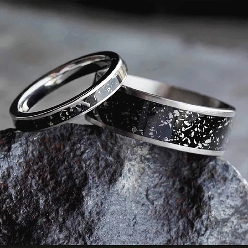 women's engagement rings modern design -Black Stardust™ Wedding Band Set, His And Hers Meteorite Rings