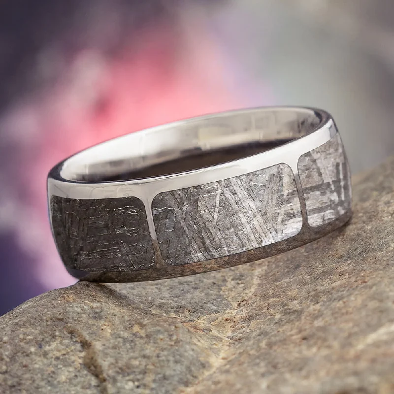 women's engagement rings eternity circle -Sectioned Gibeon Meteorite Men's Wedding Band in Titanium