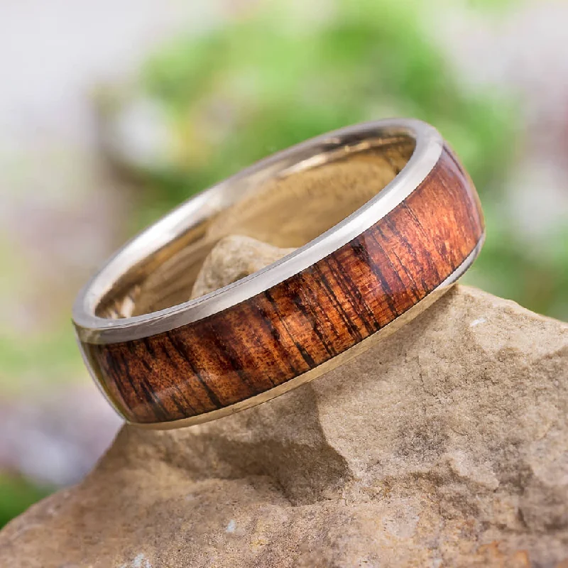 women's engagement rings heart-shaped diamond -Natural Koa Wood Wedding Band with Polished Gold