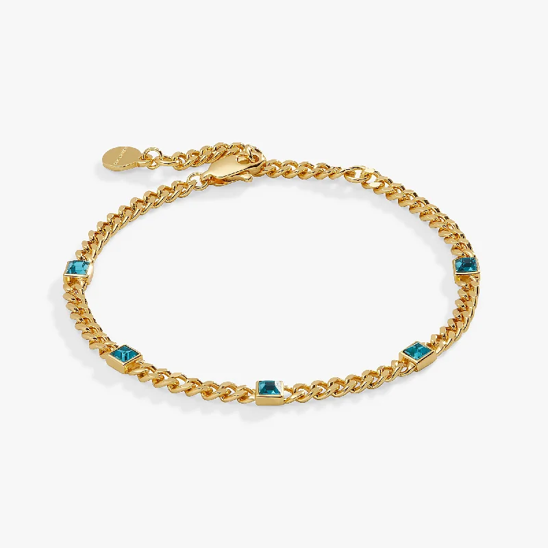 women's bracelets floral engraving -December Birthstone Blue Zircon Curb Chain Bracelet