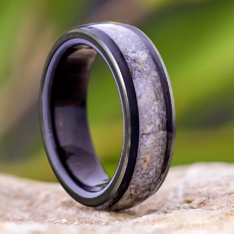 women's engagement rings art deco style -Dinosaur Bone Wedding Band with African Blackwood Sleeve