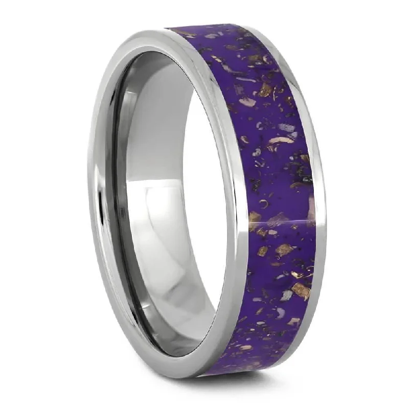 women's engagement rings with hidden diamond -Purple Stardust™ Titanium Men's Wedding Band