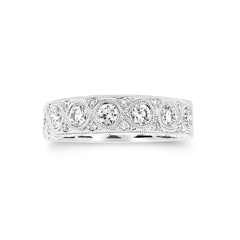 women's engagement rings wedding ring set -Antiqued Milgrained Diamond Wedding Band