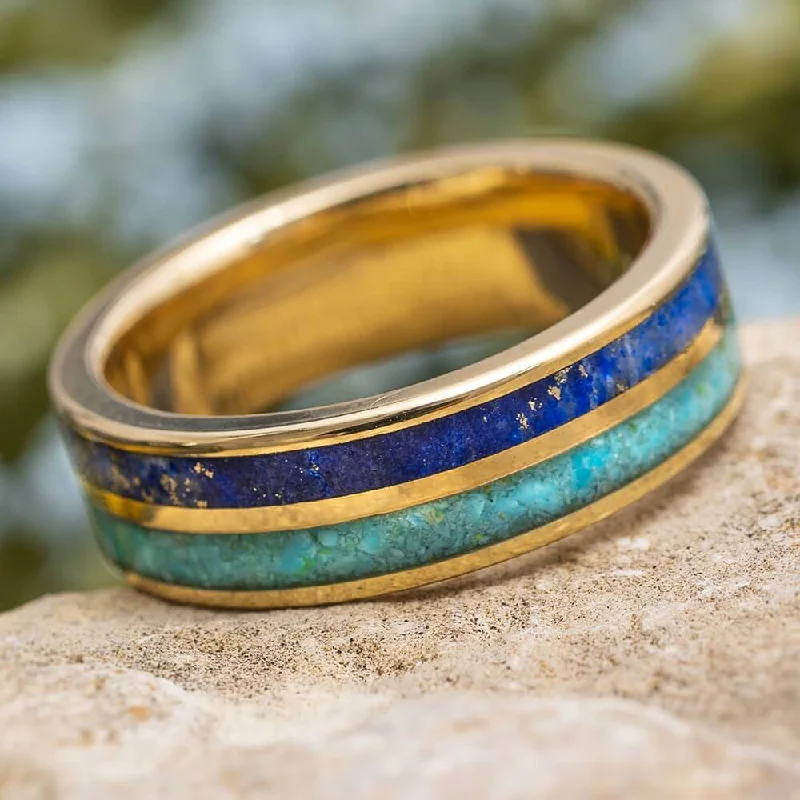 women's engagement rings floral design -Lapis Lazuli & Turquoise Men's Wedding Band