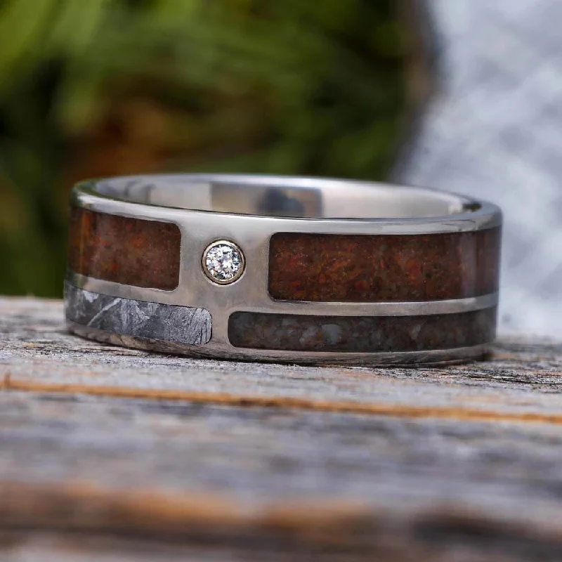 women's engagement rings emerald halo -Dinosaur Bone, Meteorite & Petrified Wood Wedding Band