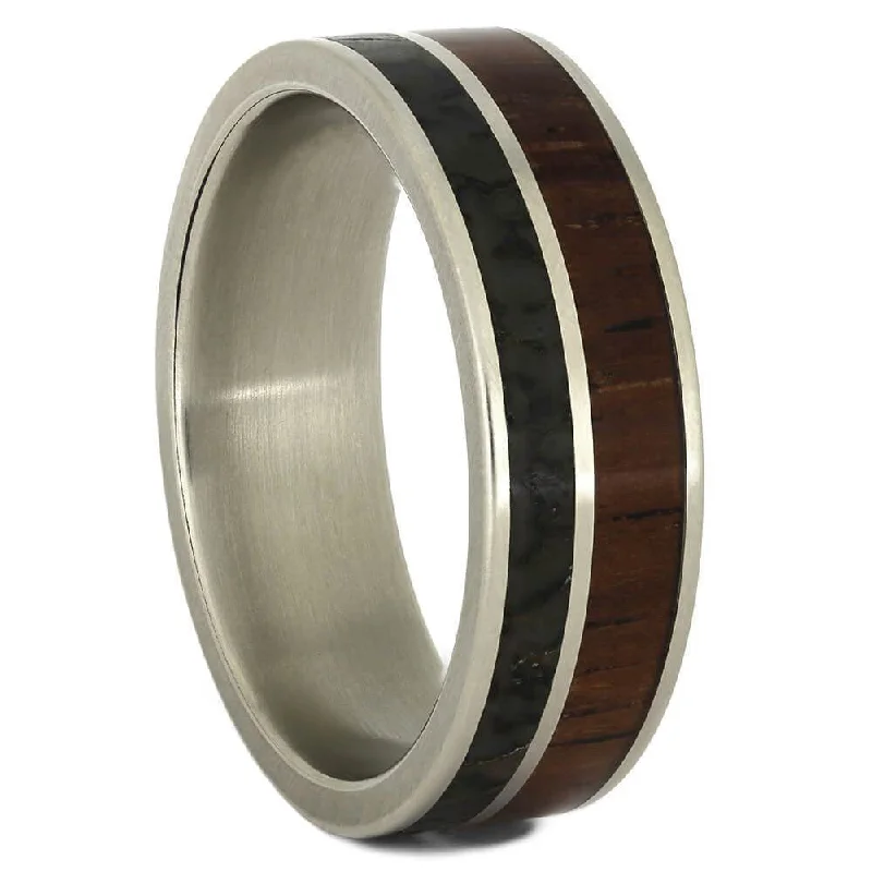 women's engagement rings solitaire diamond -Dinosaur Bone Men's Wedding Band With Rosewood