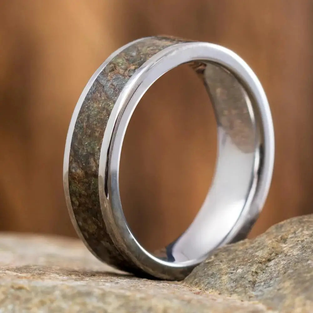 women's engagement rings round cut -Tungsten & Genuine Fossilized Dinosaur Bone Wedding Band