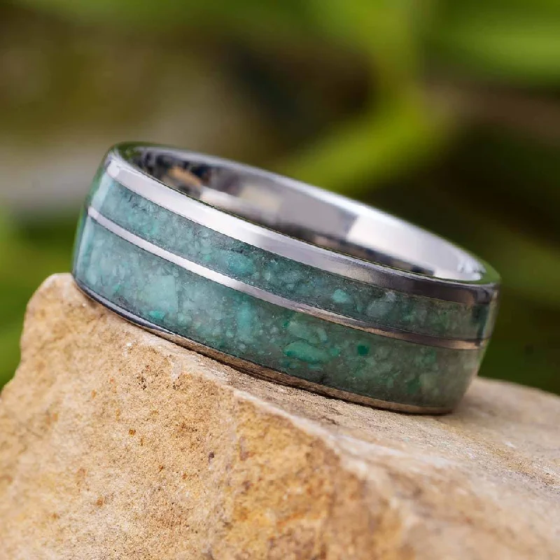 women's engagement rings cushion halo -Unique Green Ring, Chrysocolla Wedding Band