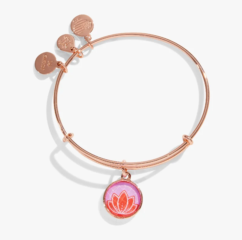 women's bracelets adjustable leather bracelet -Crystal Lotus Charm Bangle Bracelet