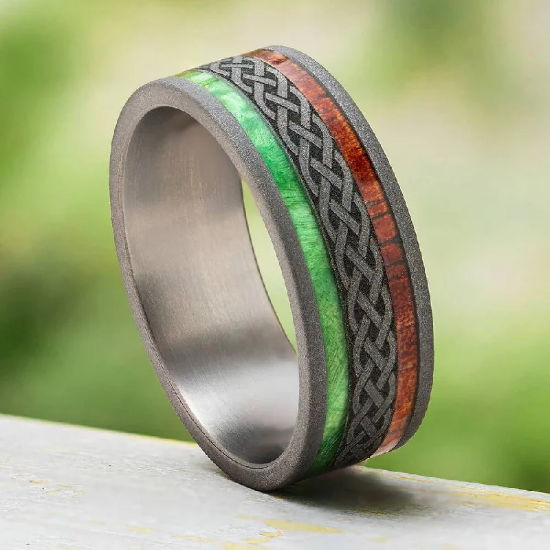 women's engagement rings handcrafted -Men's Wedding Band with Celtic Engraving & Wood