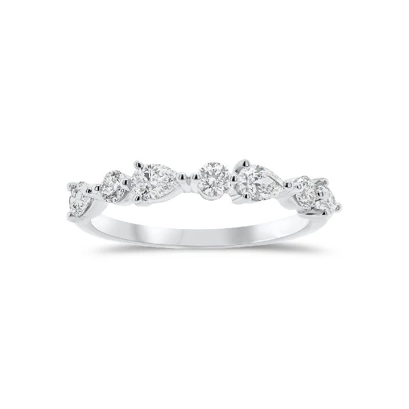 women's engagement rings with twist band -Pear & Round Diamond Wedding Band