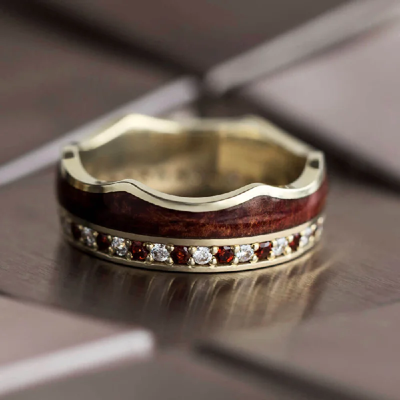 women's engagement rings with vintage diamond -Crown Ring, Gemstone Eternity Wedding Band with Wood Inlay