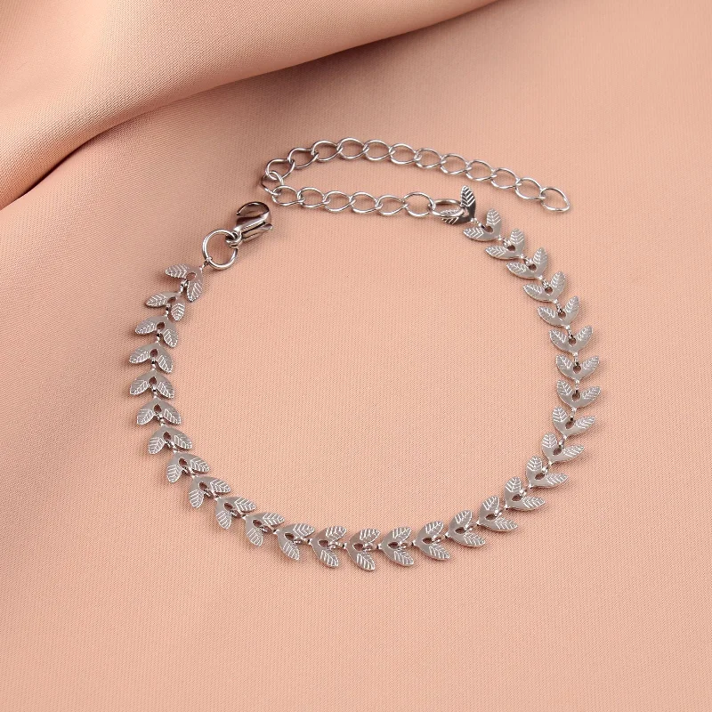 Stainless Steel Leaf Bracelet Steel Color