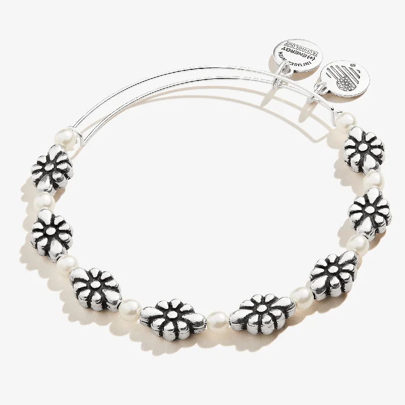 women's bracelets star charm -Daisy + Pearl Motif Charm Bangle