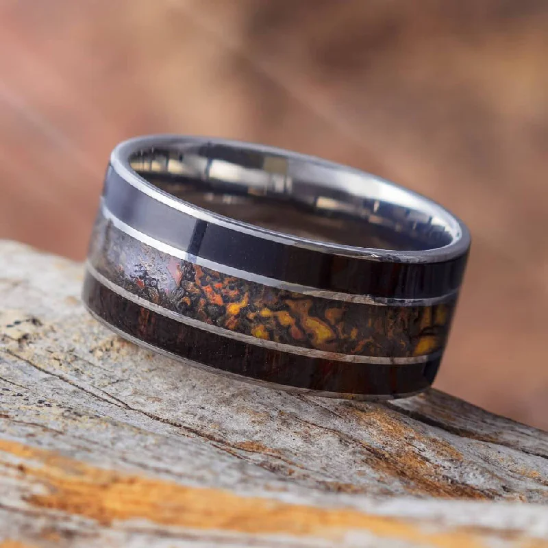 women's engagement rings split shank halo -Blackwood Men's Wedding Band With Dinosaur Bone Inlay