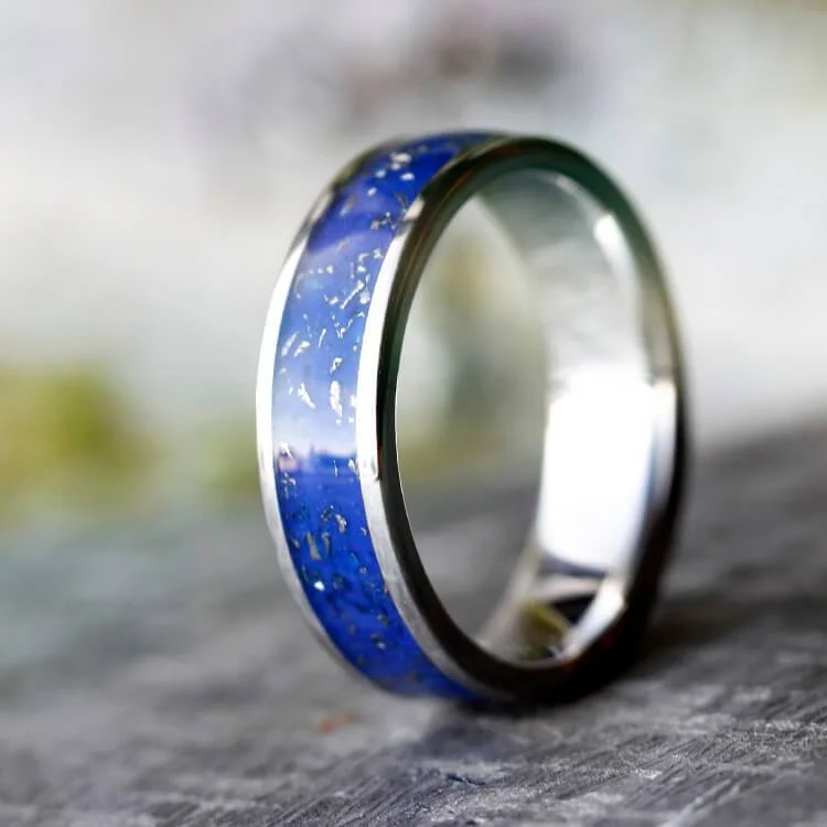 women's engagement rings radiant cut -Blue Stardust™ Men's Wedding Band