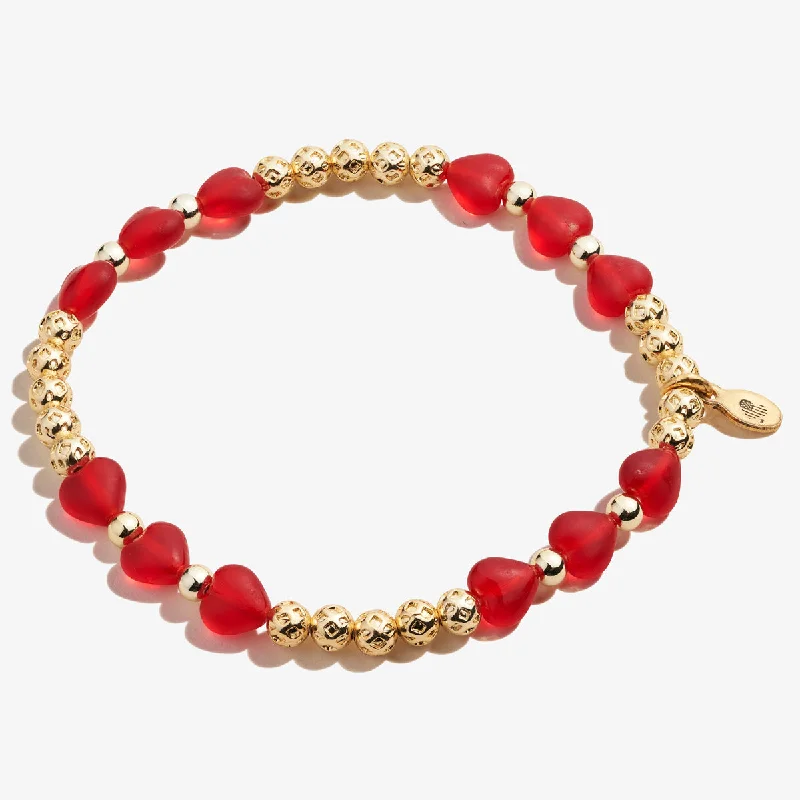 women's bracelets adjustable cuff bracelet -Crystal Heart Stretch Bracelet, Red