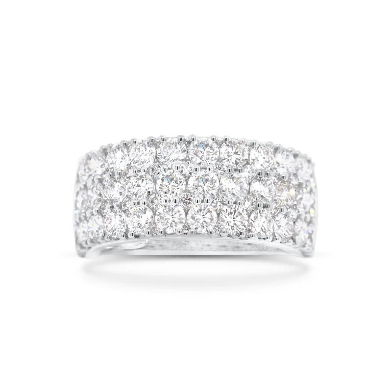 women's engagement rings cushion halo design -Diamond Triple Row Half-Way Wedding Band