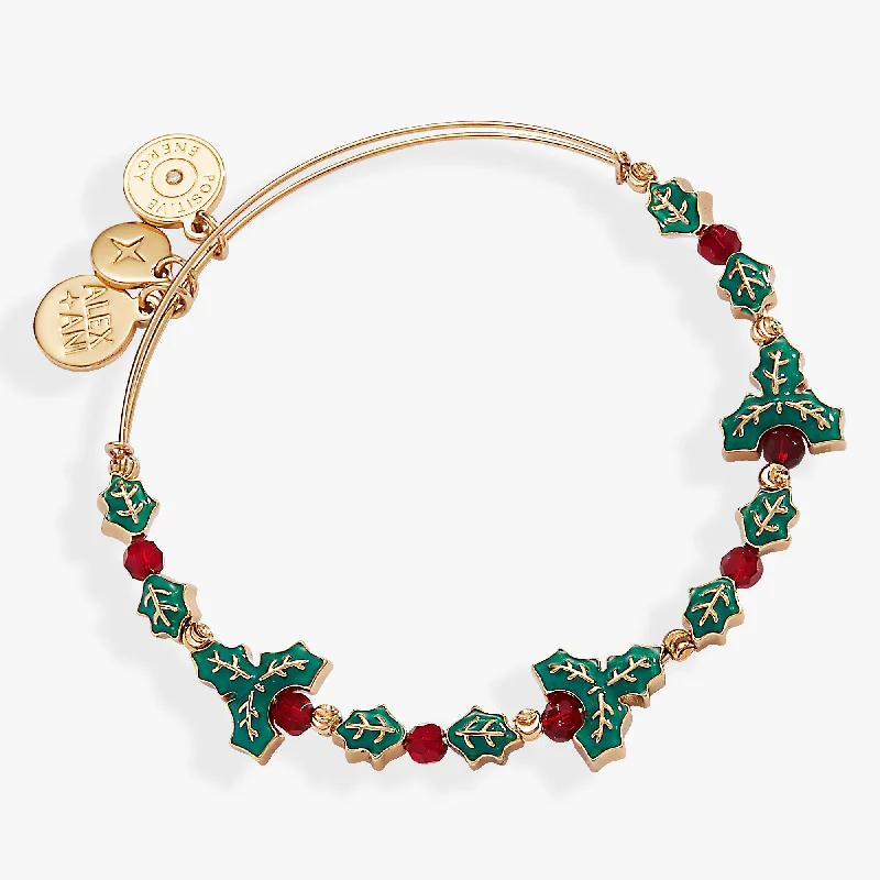 women's bracelets floral engraving -Holiday Holly Beaded Bangle