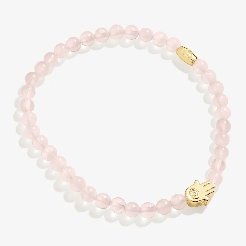 women's bracelets ethically sourced -Hamsa Rose Quartz Stretch Bracelet for Love