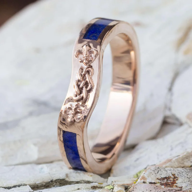 women's engagement rings with sapphire -Celtic Knot Bridal Wedding Band, Rose Gold Ring With Lapis Lazuli