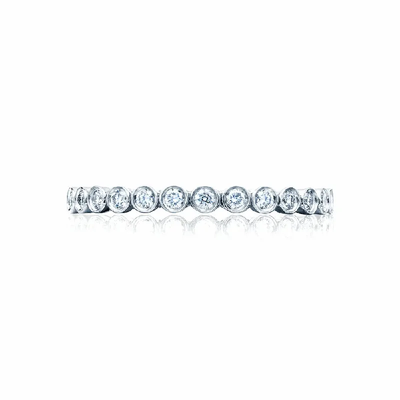 women's engagement rings sapphire center stone -Tacori Sculpted Crescent 18k Gold Bezel Droplet Diamond Eternity Wedding Band