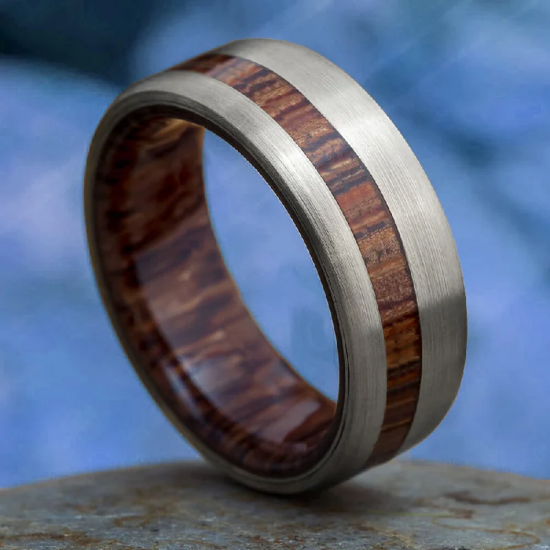 women's engagement rings statement solitaire -Brushed Titanium & Wood Men's Wedding Band