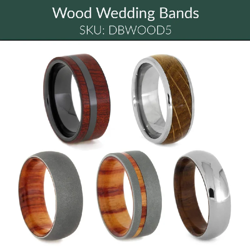 women's engagement rings wedding ring set -Wood Wedding Bands, Set of 5-DBWOOD5