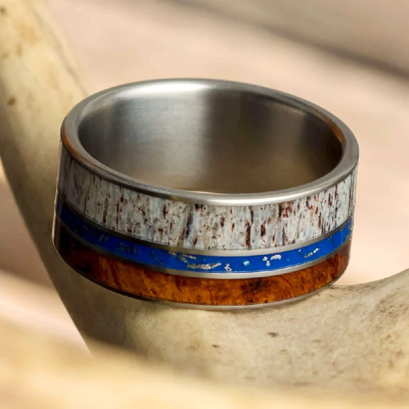 women's engagement rings unique gemstone -Antler And Stardust™ Men's Wedding Band With Amboyna Wood