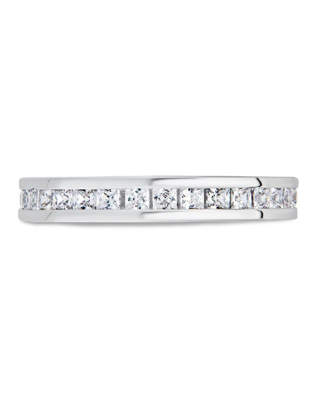 women's engagement rings conflict-free diamond -Sterling Silver Princess Eternity Wedding Band