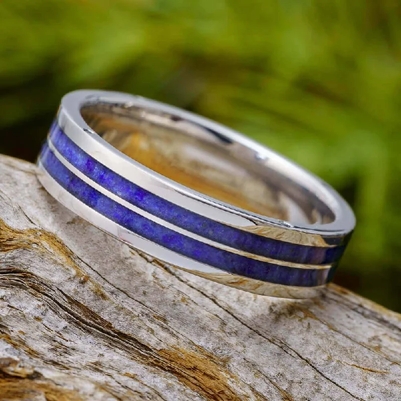 women's engagement rings unique gemstone -Men's Wedding Band With Lapis Lazuli & Sapphires