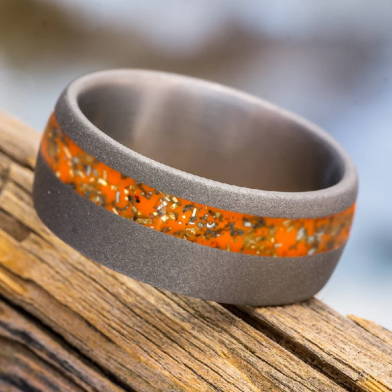 women's engagement rings with twist band -Orange Stardust™ Wedding Band In Sandblasted Titanium