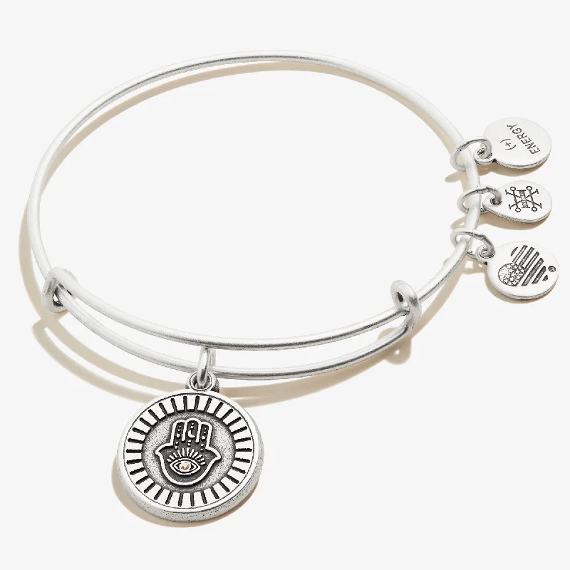 women's bracelets hypoallergenic material -Hamsa Embossed Charm Bangle