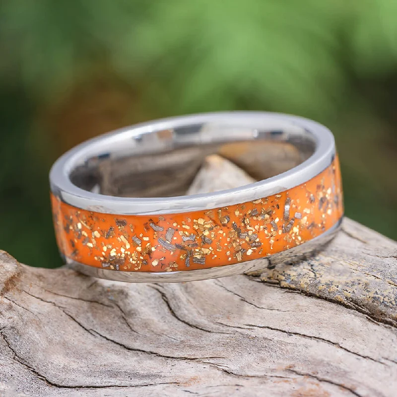 women's engagement rings nature-inspired -Orange Stardust™ Men's Wedding Band