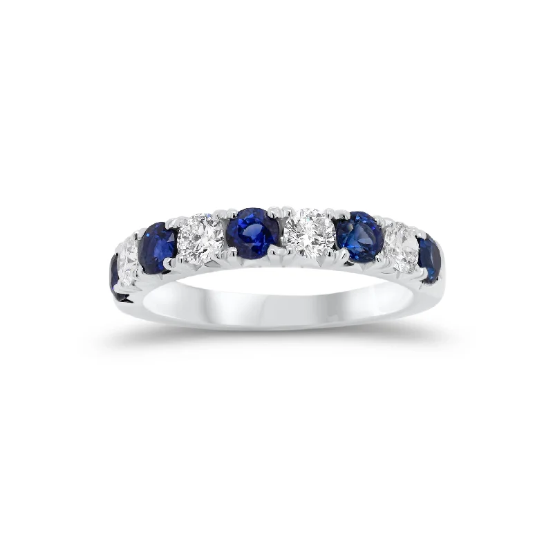 women's engagement rings mixed metal design -Sapphire & Diamond Wedding Band