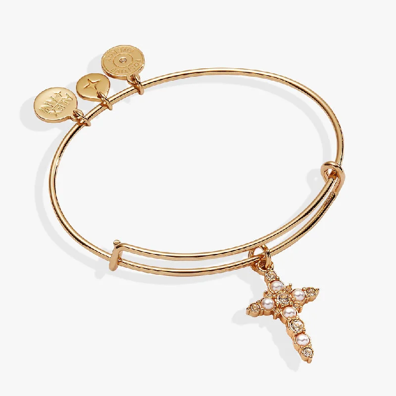 women's bracelets boho style -Divine Guides Pearl Cross Bangle