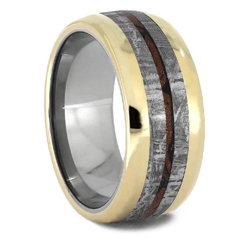 women's engagement rings custom design -Meteorite & Mokume Gane Men's Wedding Band With Gold Edges