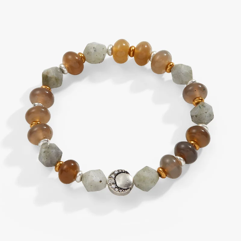 women's bracelets best seller -Gray Agate + Labradorite Beaded Stretch Bracelet