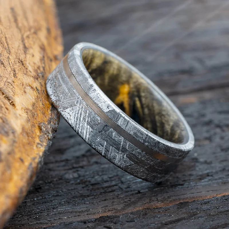 women's engagement rings three-stone setting -Meteorite Wedding Band With Pinstripe & Wood Inside