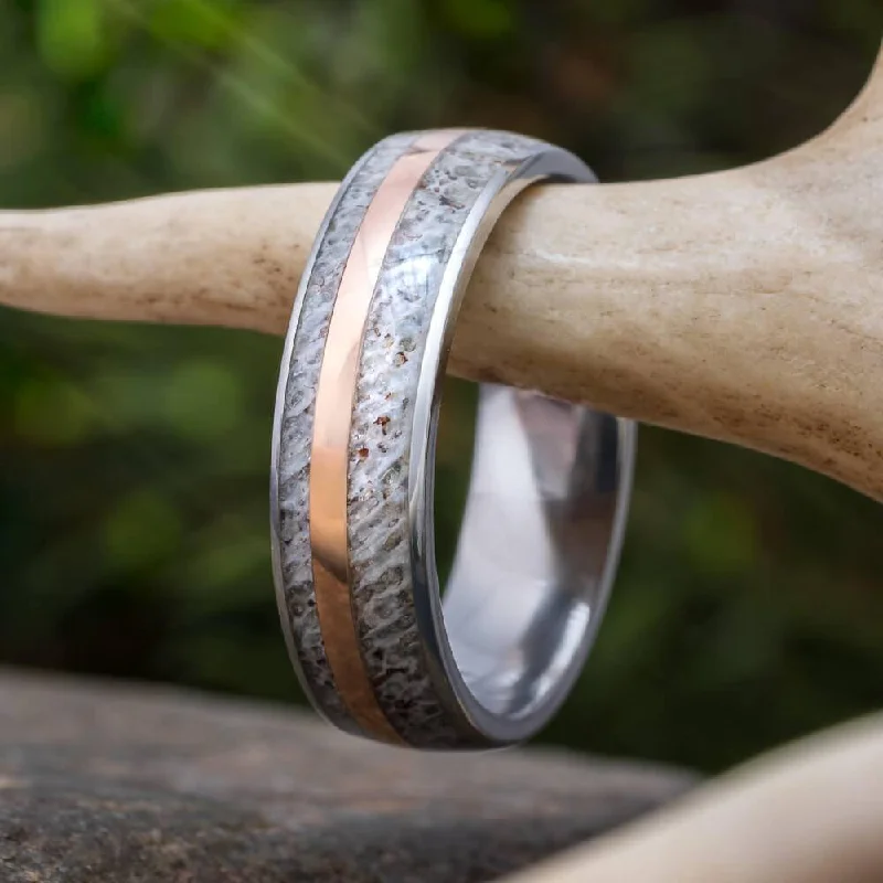 women's engagement rings luxury collection -Custom Antler Wedding Band with Rose Gold Pinstripe