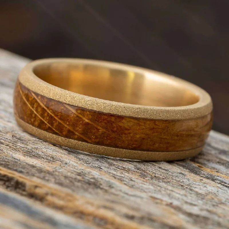 women's engagement rings black diamond -Men's Whiskey Barrel Wedding Band with Sandblasted Gold