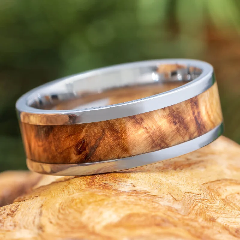 women's engagement rings sapphire center stone -Black Ash Burl Wood Men's Wedding Band in Titanium-1523