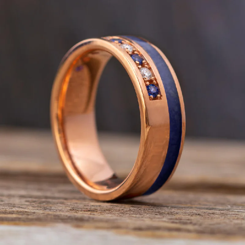 women's engagement rings minimalistic -Diamond and Sapphire Wedding Band with Lapis Lazuli