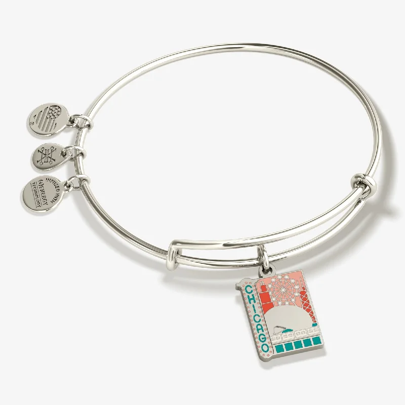 women's bracelets personalized initial charm -Chicago Charm Bangle Bracelet