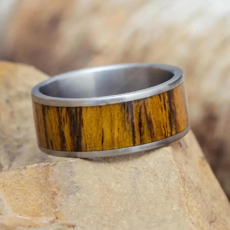 women's engagement rings sapphire halo -Bocote Wood Men's Wedding Band Inlaid In Titanium