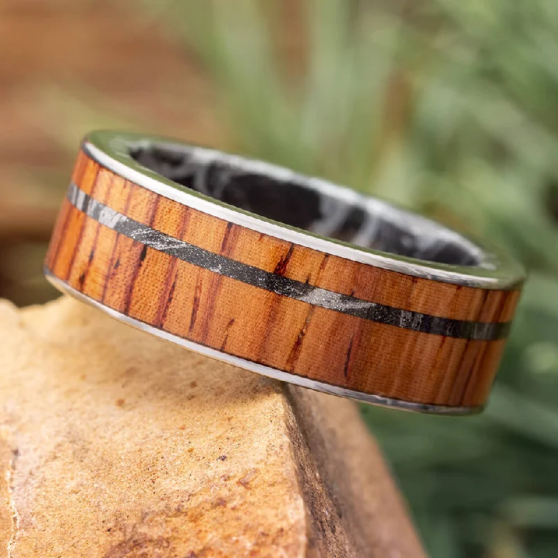 women's engagement rings emerald cut -Honduran Rosewood Wedding Band With Composite Mokume Sleeve