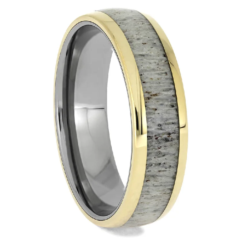 women's engagement rings cushion halo -Antler Wedding Band with Gold Pinstripes